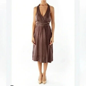 BCBGMAXAZRIA | Brown & White Polka Dot 100% Silk Dress Pinup Rockabilly Size 6